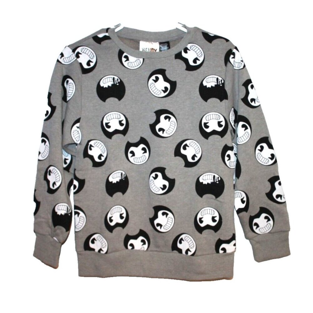 Bendy Allover Faces Graphic Print Gray Sweatshirt Halloween NEW Size Medium NWT